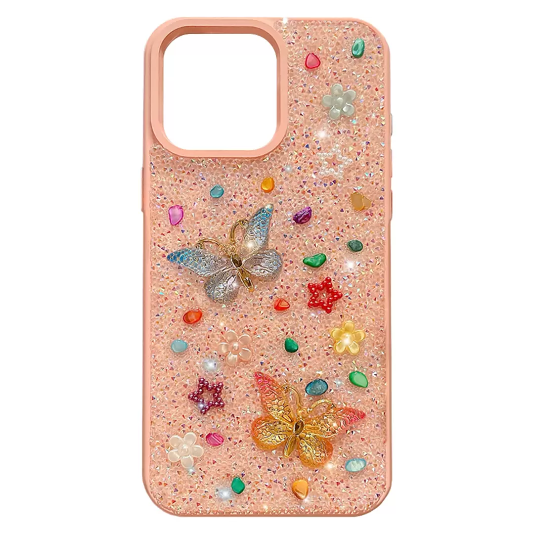 iPhone 13 Pro Max/iPhone 12 Pro Max Butterfly and Diamond Bling Case Pink